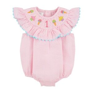 NEW, Mud Pie 1ST BIRTHDAY SMOCKED BUBBLE 12-18 months
